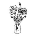 Doodle cute rose flower in jar. Monochrome sketch beautiful decorative plant image stock vector illustration